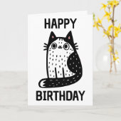 黒白猫 誕生日おめでとう カード (黄色い花)