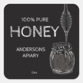 黒白素朴蜂蜜ラベル スクエアシール (正面)