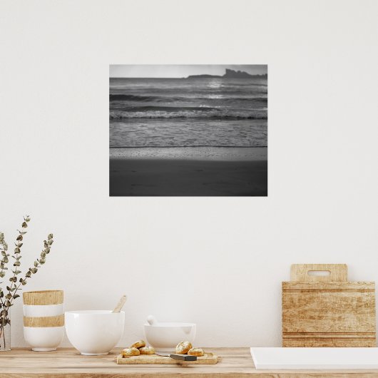 黒白航海の写真 – ビーチシースケープ ポスター (キッチン)