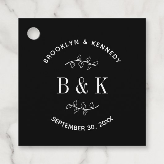 黒白花ボタニカルモノグラム カップル名 フェイバータグ (正面)