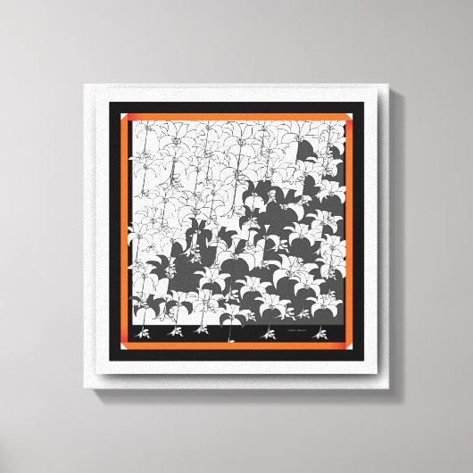 黒白花模様 キャンバスプリント (正面)