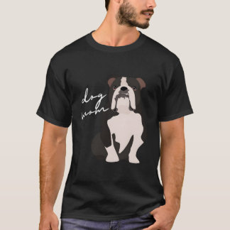 黒白英語ブルドッグ犬ママ女性 Tシャツ