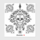 黒白華美の死んだ砂糖スカル シール (シート)