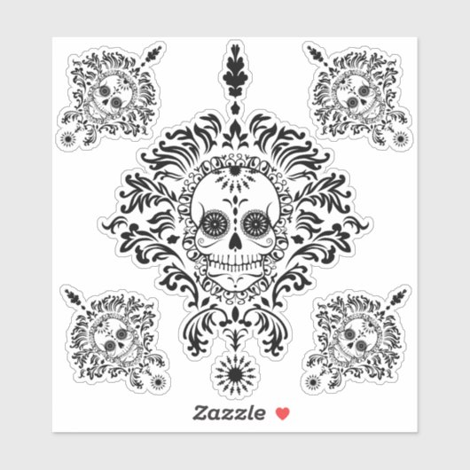 黒白華美の死んだ砂糖スカル シール (シート)