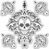 黒白華美の死んだ砂糖スカル シール (正面)