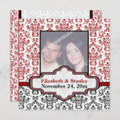 黒白赤のダマスク柄 結婚式 Save the Date セーブザデート (正面/裏面)