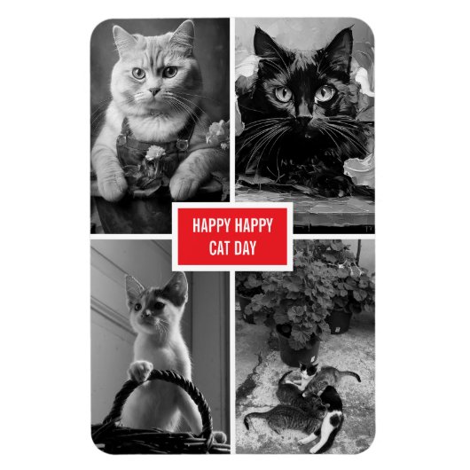 黒白赤の猫の日 マグネット (縦)