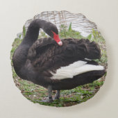 黒白鳥の丸い枕 ラウンドクッション (正面)