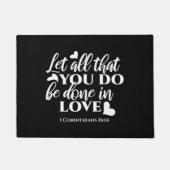 黒白1コリント16:14聖書の聖句アート ドアマット (正面)