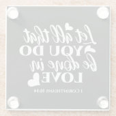 黒白1コリント16:14聖書の聖句 ガラスコースター (裏面)