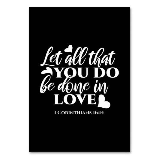 黒白1コリント16:14聖書の聖句 テーブルナンバー (正面)