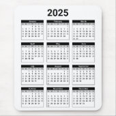 黒白2025年カレンダー マウスパッド (正面)