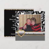 黒白、グレー レオパード 25周年記念結婚式 招待状 (正面/裏面)