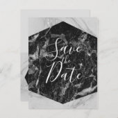 黒白&シルバーマーブル モダン セーブ・ザ・デート 案内ポストカード (正面/裏面)