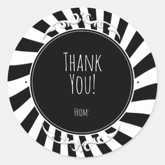 黒白 ファンシーな ストライプ ハロウィンパーティー ラウンドシール (正面)