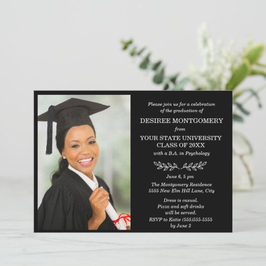 黒白 大学 卒業 写真 招待状 (スタンド正面)