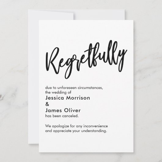 黒白 後悔の結婚式中止カード 招待状 (正面)