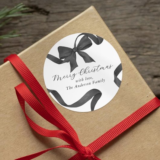 黒白 bow メリークリスマス ラウンドシール