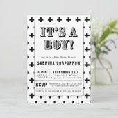 黒白It's A Boy Baby Shower招待状 招待状 (スタンド正面)