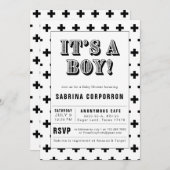 黒白It's A Boy Baby Shower招待状 招待状 (正面/裏面)