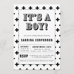 黒白It's A Boy Baby Shower招待状 招待状
