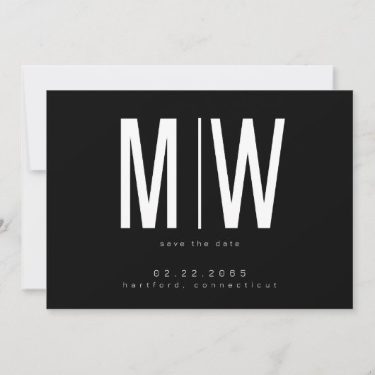 黒白Lg。Monogram Wedding日付を保存 セーブザデート (正面)