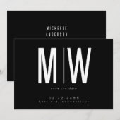 黒白Lg。Monogram Wedding日付を保存 セーブザデート (正面/裏面)