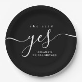 黒白She言ったYesブライダルシャワー ペーパープレート (正面)