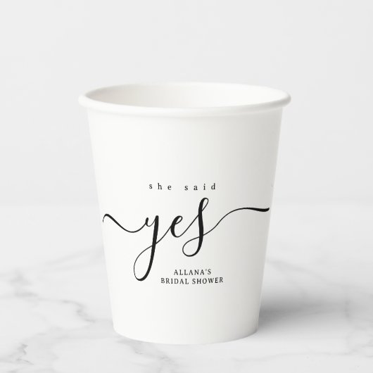黒白She言ったYesブライダルシャワー 紙コップ (正面)