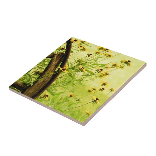 黒目のスーザンおよび荷馬車の車輪の写真 タイル (側面)