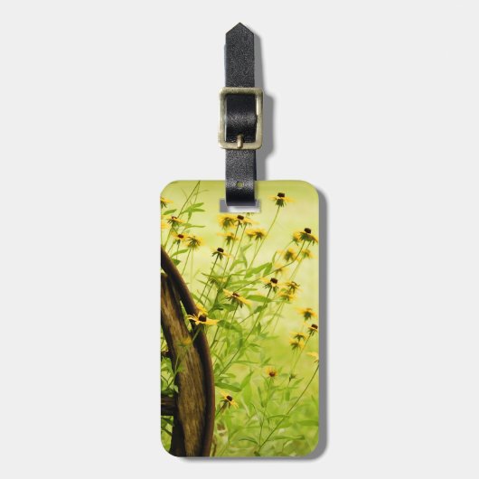 黒目のスーザンおよび荷馬車の車輪の写真 ラゲッジタグ (正面縦)