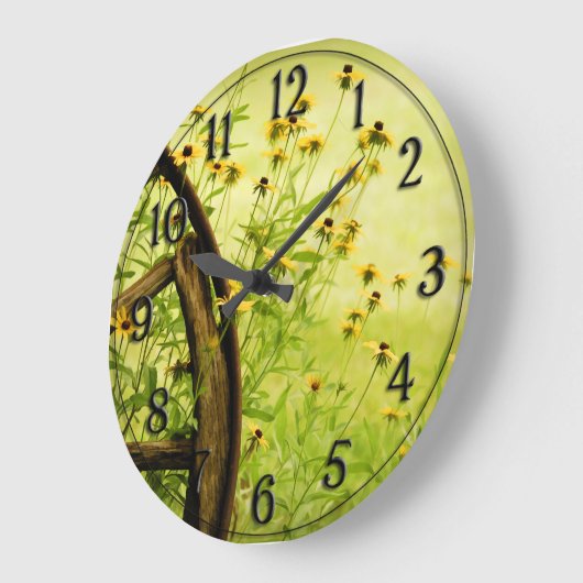黒目のスーザンおよび荷馬車の車輪の写真 ラージ壁時計 (傾斜)