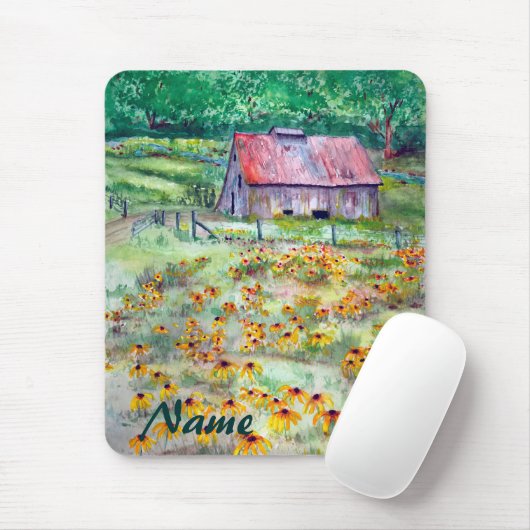 黒目のSusansの野生の花の納屋の水彩画 マウスパッド (マウス)