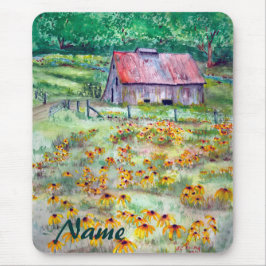 黒目のSusansの野生の花の納屋の水彩画 マウスパッド