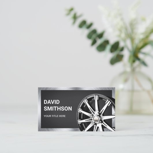 黒目クロム合金ホイールリム整備士 名刺 (スタンド正面)