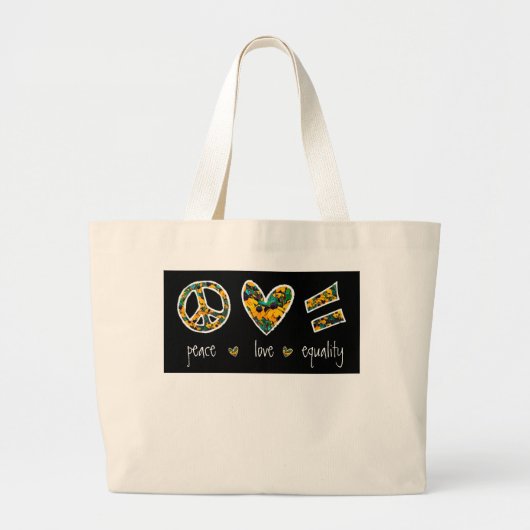 黒目スーザン平和愛の平等フローラ  ラージトートバッグ (正面)
