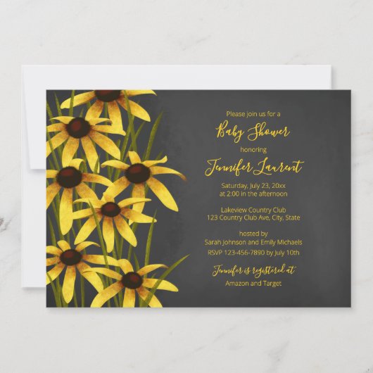 黒目スーザン黒板の赤ちゃんシャワー 招待状 (正面)