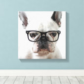 黒目フランスの眼鏡をかけたブルドッグ キャンバスプリント (インサイチュ (ウッドフロア))