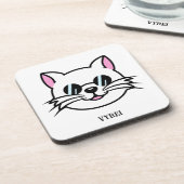 黒眼鏡・サングラスをかけている白猫 コースター (左側)