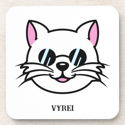 黒眼鏡・サングラスをかけている白猫 コースター (正面)
