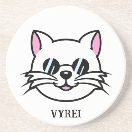 黒眼鏡・サングラスをかけている白猫 コースター