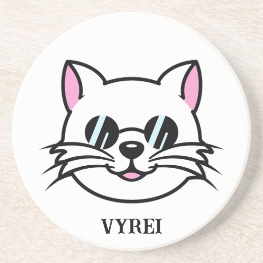 黒眼鏡・サングラスをかけている白猫 コースター (正面)