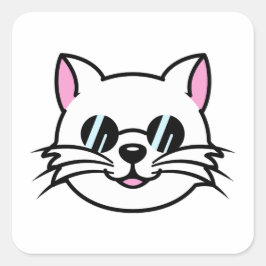 黒眼鏡・サングラスをかけている白猫 スクエアシール