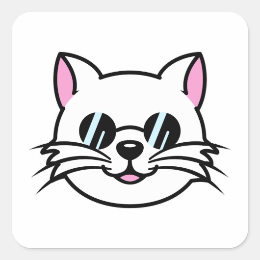 黒眼鏡・サングラスをかけている白猫 スクエアシール (正面)