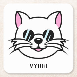 黒眼鏡・サングラスをかけている白猫 スクエアペーパーコースター