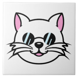 黒眼鏡・サングラスをかけている白猫 タイル