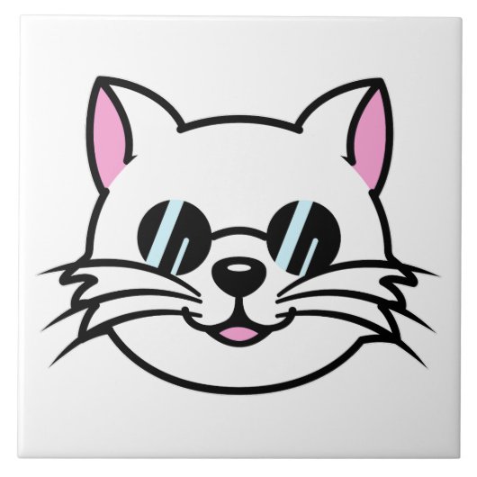 黒眼鏡・サングラスをかけている白猫 タイル (正面)