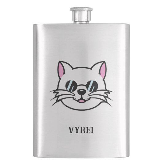 黒眼鏡・サングラスをかけている白猫 フラスク (正面)