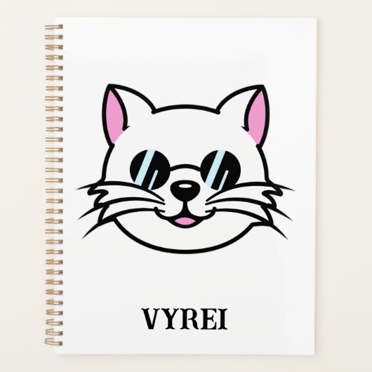 黒眼鏡・サングラスをかけている白猫 プランナー手帳 (正面)