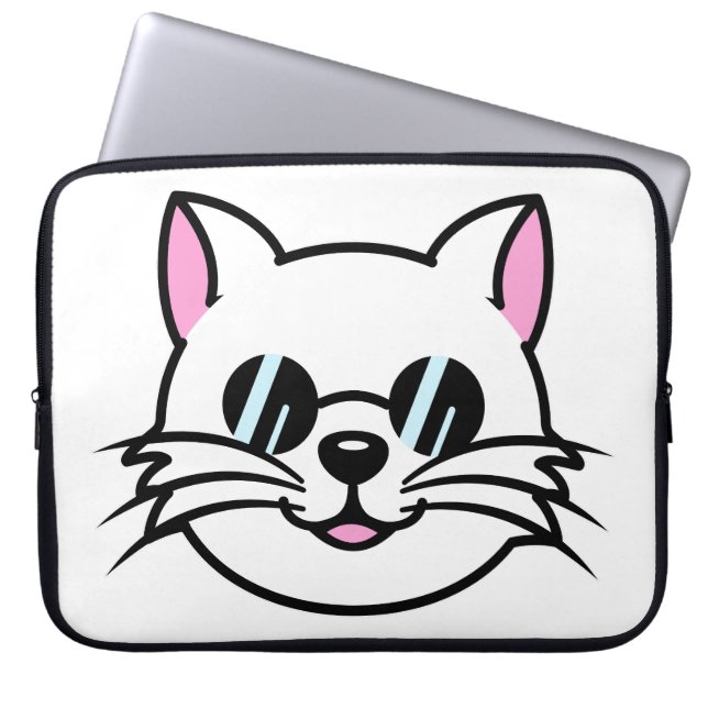 黒眼鏡・サングラスをかけている白猫 ラップトップスリーブ (正面)
